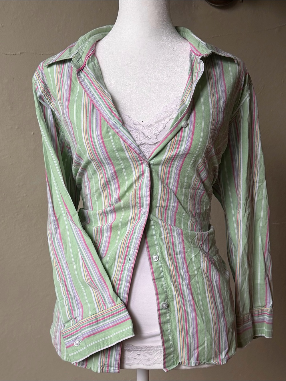Izod Pastel Green Striped Button-Down Shirt